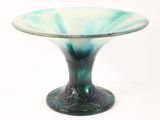 a glass bowl on a pedestal on a white background