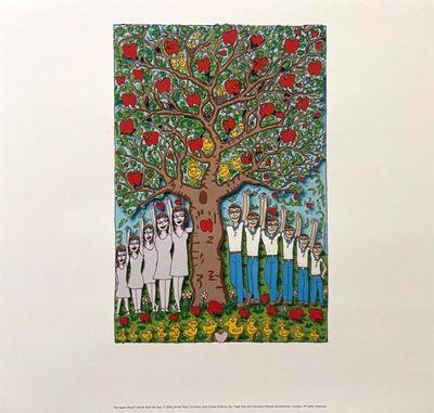 une image représentant un tableau où l'on voit un groupe de personnes debout sous un arbre