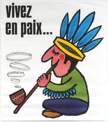 poster of a man with a pipe smoking a pipe with a feather headdress