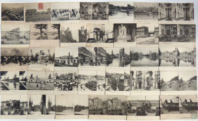 une vieille photo représentant un ensemble de clichés de personnes et de bâtiments