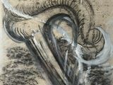 dessin d'une harpe avec une longue corne sur une feuille de papier