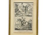 two drawings of a man on a horse and a man on a horse