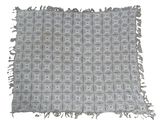 a close up of a white crocheted blanket on a white background