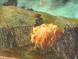 a painting of a man leading a herd of cows