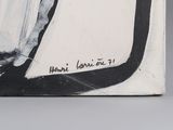 painting of a black and white picture of a person sitting on a chair