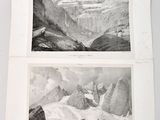 two black and white pictures of mountains and a mountain range