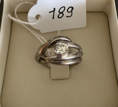 Bague en or gris 14k, signée - ANPA - Sertie d'un diamant ta…