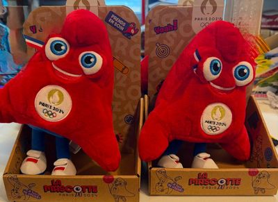 deux peluches rouges dans une boîte posée sur une table