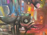 a painting of a motorcycle that is painted on a canvas