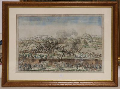 framed watercolor painting of a battle scene in a country setting