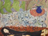a painting of a woman laying on a couch