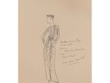 a drawing of a woman in a dress and hat