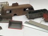 many different types of toy trains on the table