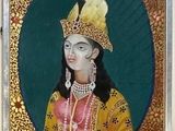 painting of a woman in a yellow dress with a feathered headdress