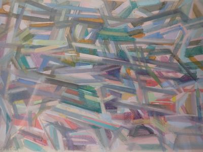 peinture abstraite composée de lignes et de formes colorées sur fond blanc