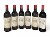 six bouteilles de vin sont alignées sur une surface blanche