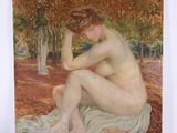 une image représentant un tableau d'une femme nue assise sur une couverture