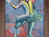 tableau représentant une femme vêtue d'un haut jaune et d'un pantalon vert en train de danser