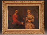 an oil painting of a man and a woman sitting next to each other
