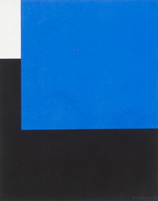 une image représentant un carré noir et bleu orné d'une bande blanche