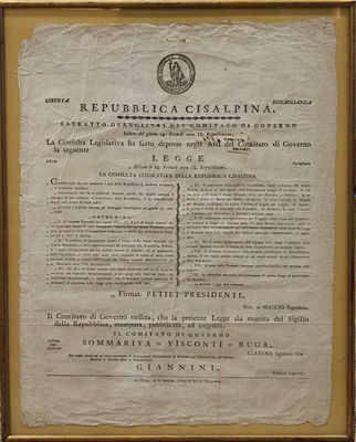 PLACARD imprimé à milan de la Reppublica Cisalpina, consulta…