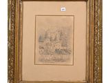 an old picture of a picture of a house in a gold frame