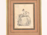 l'image d'un dessin représentant une femme assise sur une chaise