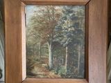 peinture à l'huile d'une scène de forêt avec un chemin au premier plan