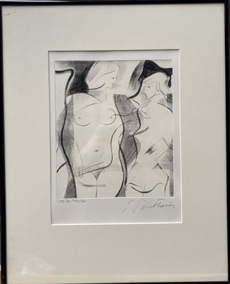 drawing of a woman and a man in a black and white frame