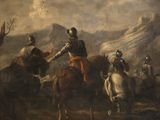 tableau représentant un groupe d'hommes à cheval