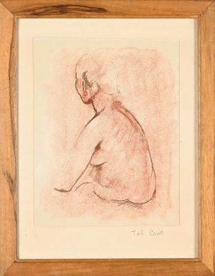 une image représentant un dessin d'une femme nue assise, dans un cadre en bois