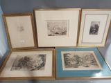 three framed pictures of a man and a woman sitting on a bench