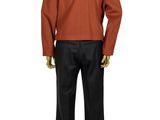 a mannequin dressed in a red shirt and black pants