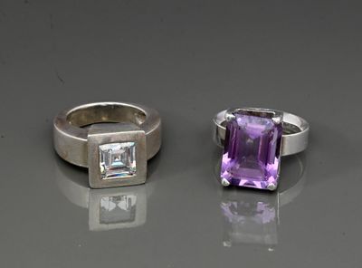 Ensemble de deux bagues en argent 925 et pierres. T 53. 23,24g brut. - Photo 1