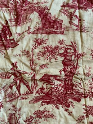 une image représentant un tissu à motif « toile » rouge et blanc