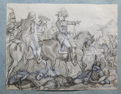 drawing of a drawing of a man on a horse and a man on a horse