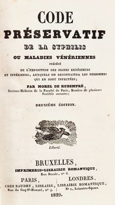 (Curiosa) MOREL DE RUBEMPRE. Code Préservatif de la Syphilis…