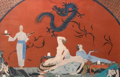 une photo d'un tableau représentant un dragon accroché au mur
