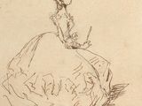 drawing of a woman in a ball gown sitting on a chair