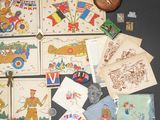 a lot of cards and a coin on the table