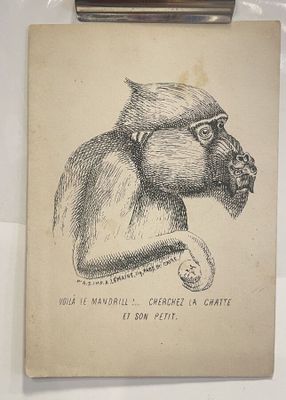 drawing of a monkey with glasses on a clipboard on a table