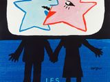 an image of a painting of two people holding hands with a star on top of them