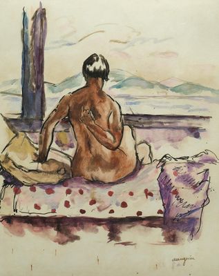 une image représentant un tableau où l'on voit une femme assise sur un lit devant une fenêtre