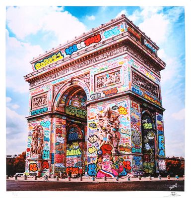 painting of the arc de trio triumph in paris, france