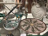 a glass display case with a lot of decorative items on it