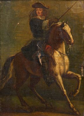 un tableau représentant un homme à dos d'un cheval blanc