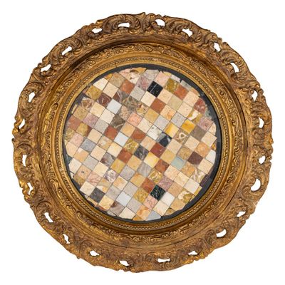 an image of a gold frame with a mosaic pattern in the center