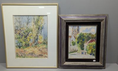 deux tableaux représentant des arbres, encadrés, accrochés au mur