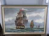 une image d'un tableau représentant un bateau dans l'eau
