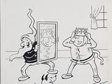 dessin humoristique représentant un homme et un chien dans un salon